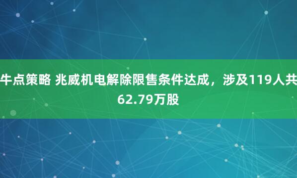 牛点策略 兆威机电解除限售条件达成，涉及119人共62.79万股